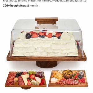 Rustic Wooden Cake Stand with Clear Cover